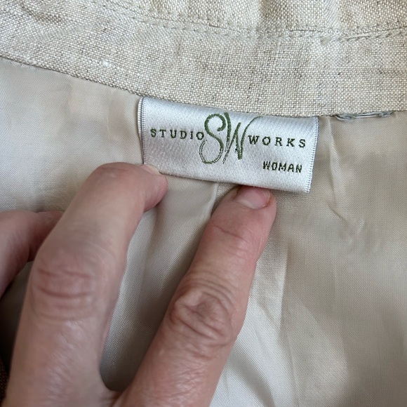 Studio Works 100% Linen Blazer Jacket in Neutral Natural Linen size XL - Picture 5 of 10